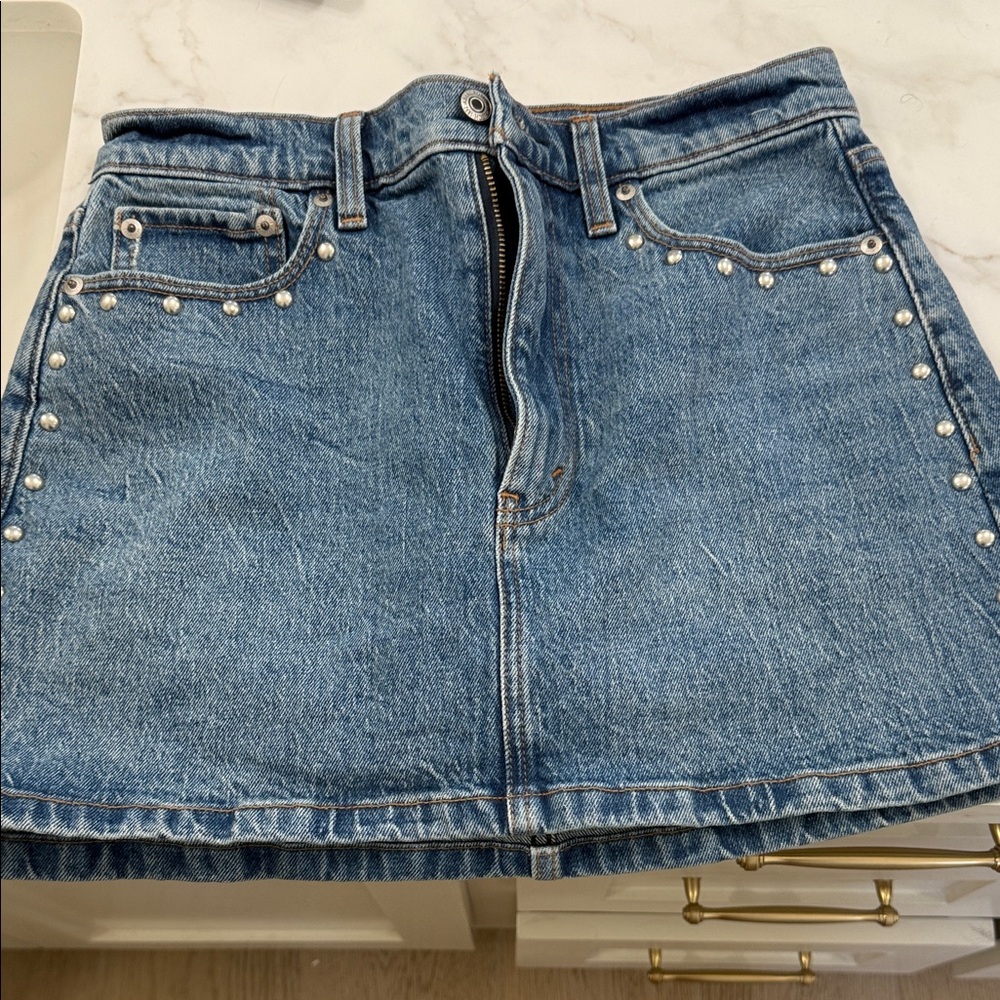 Abercrombie & Fitch Blue Denim Mini Skirt with Pearl Details